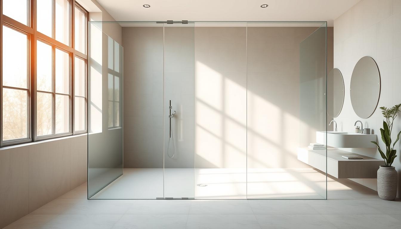 A modern frameless glass shower enclosure