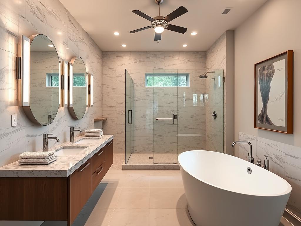 Full bathroom remodel in Houston home with modern fixtures