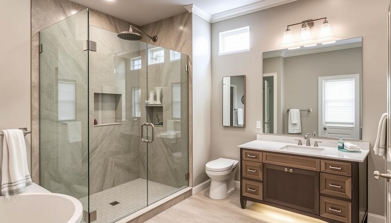 Modern bathroom remodel in houston custom shower vanity