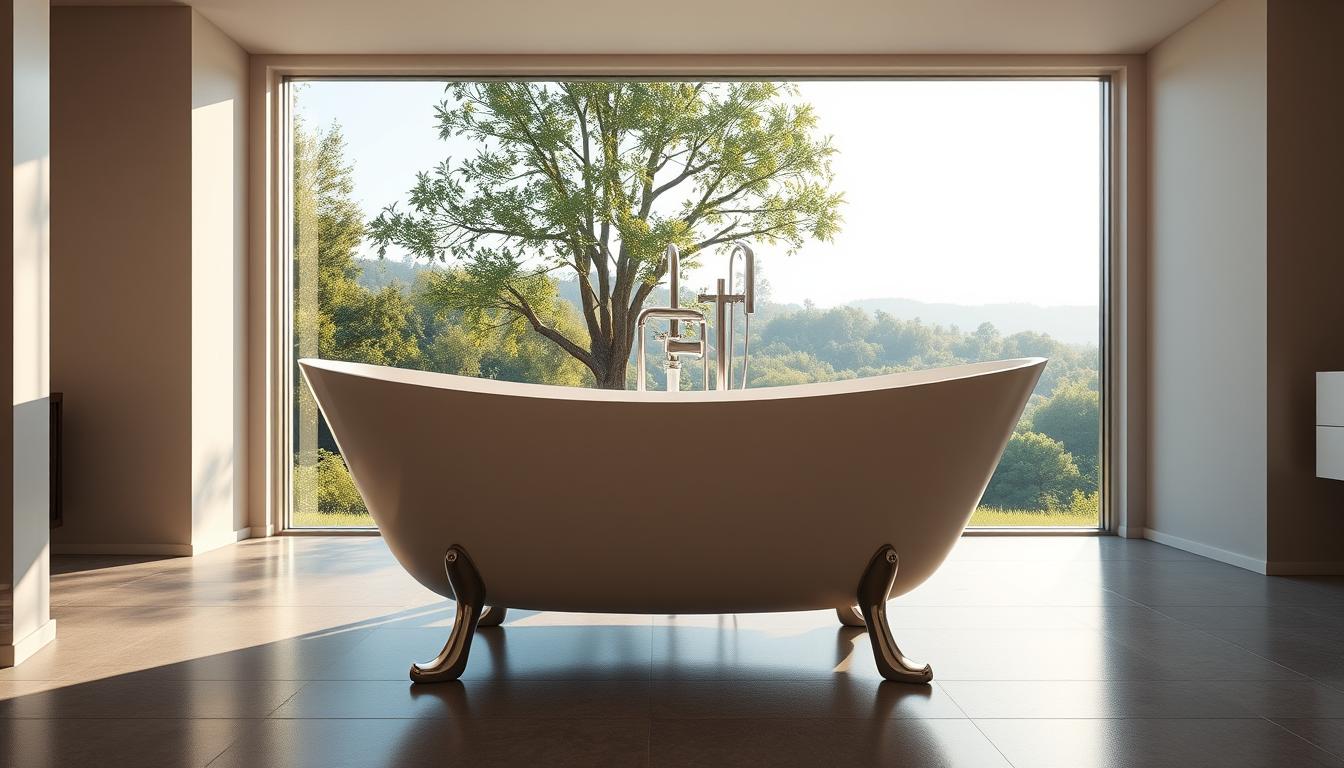 Clawfoot freestanding bathtub in luxury home