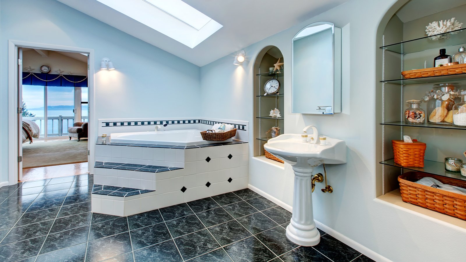 Houston bathroom remodel with built in bathtub