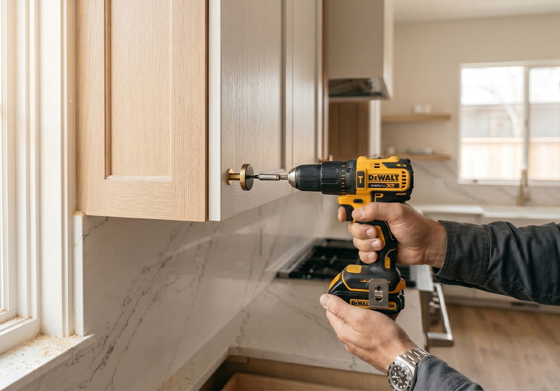 Installing Cabinets in Houston Kitchen