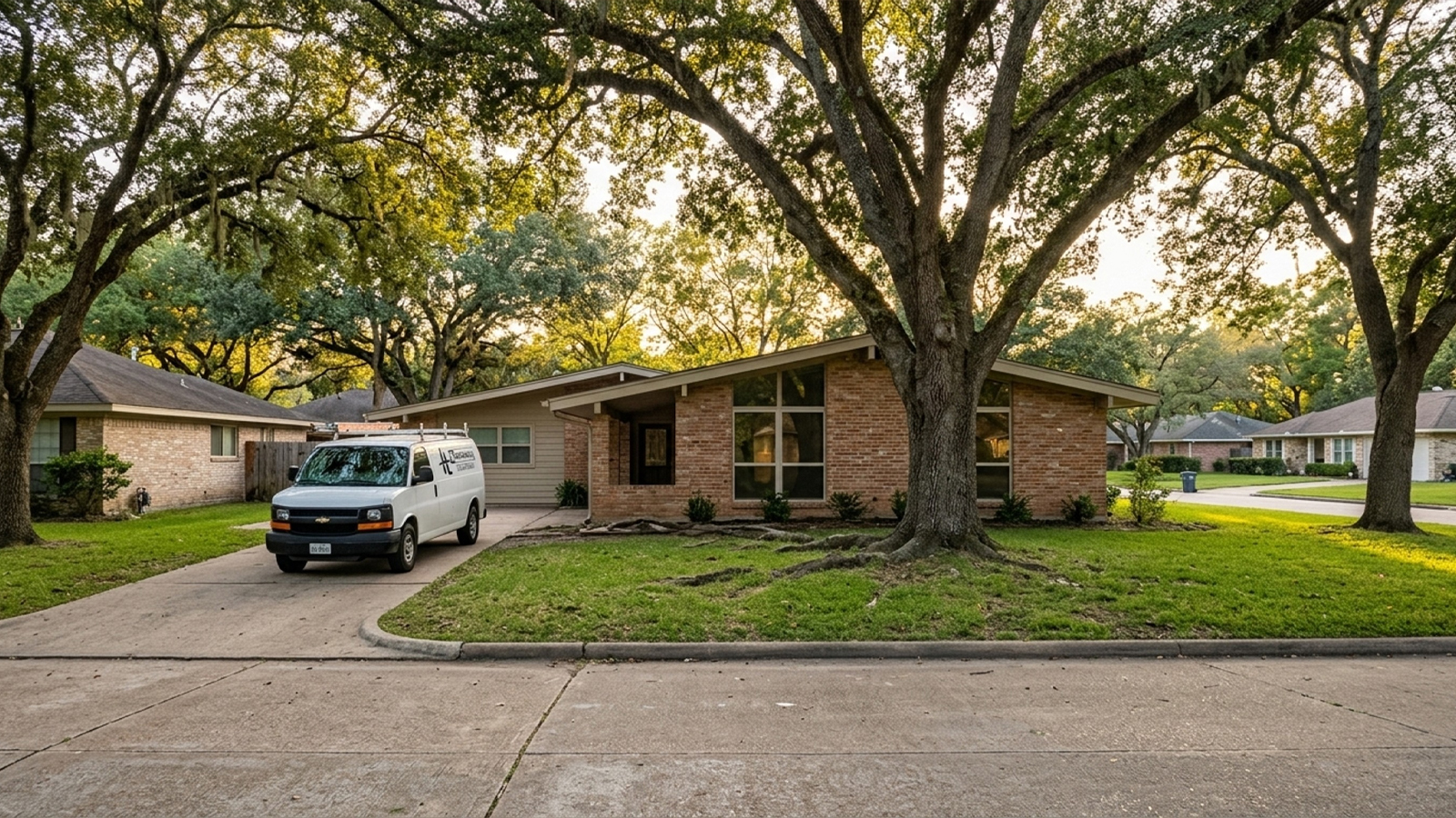 What We Find in Homes Near Memorial A Contractor's View HL Remodeling work van parked outside a ranch home near Memorial Drive in Houston