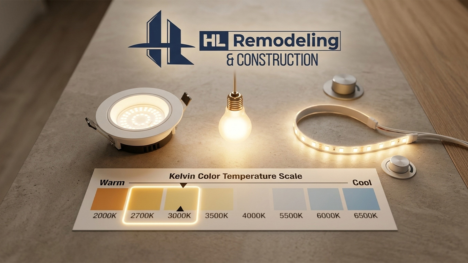 Matching Color Temperature Across Fixtures Lighting samples compare Kelvin color temperature across kitchen lighting layers
