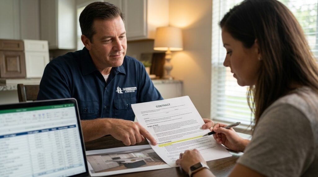 reviewing the kitchen remodel contract together