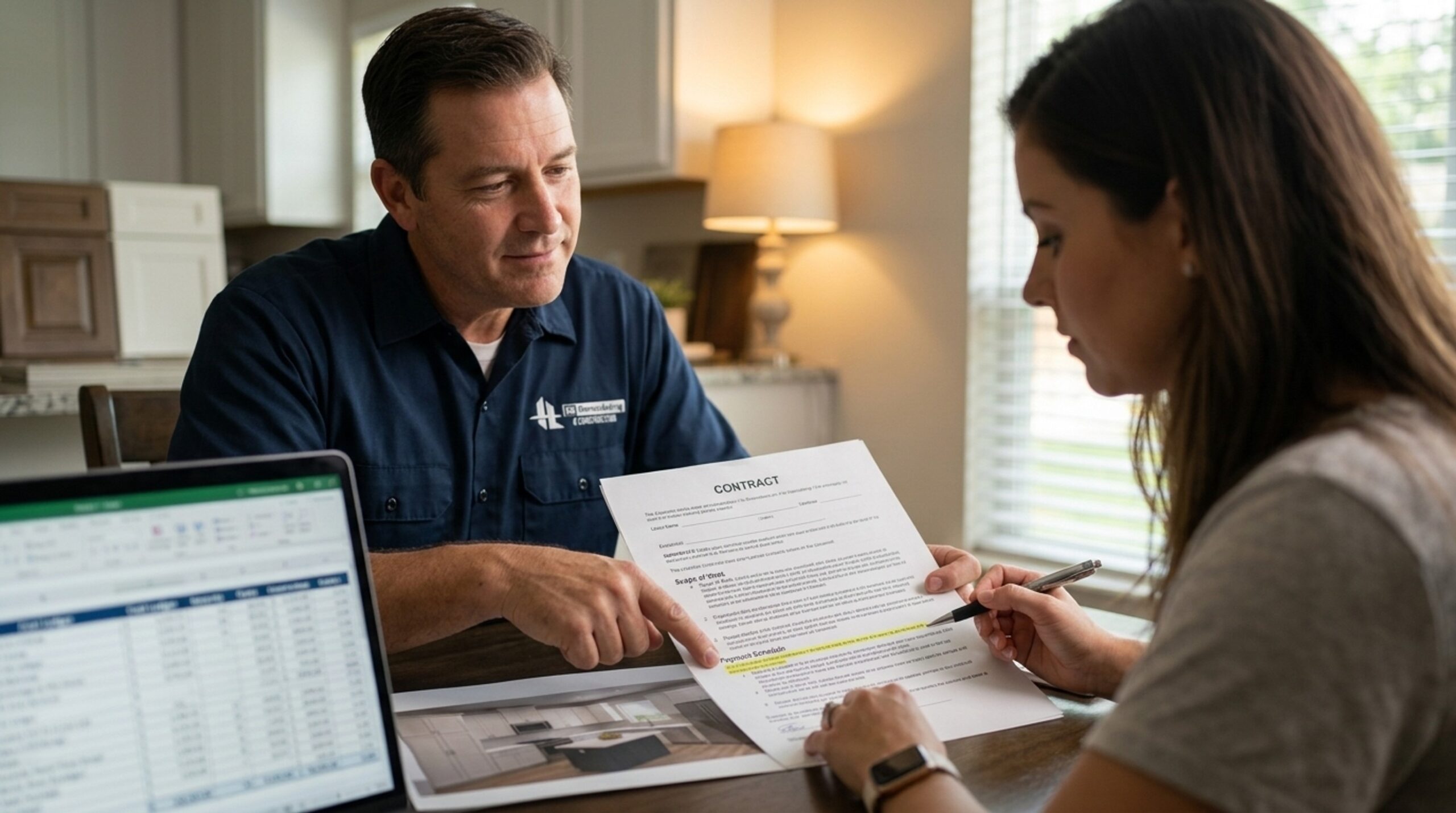 reviewing the kitchen remodel contract together